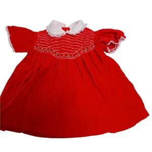 Vintage 1970s Smocked Red Baby Dress